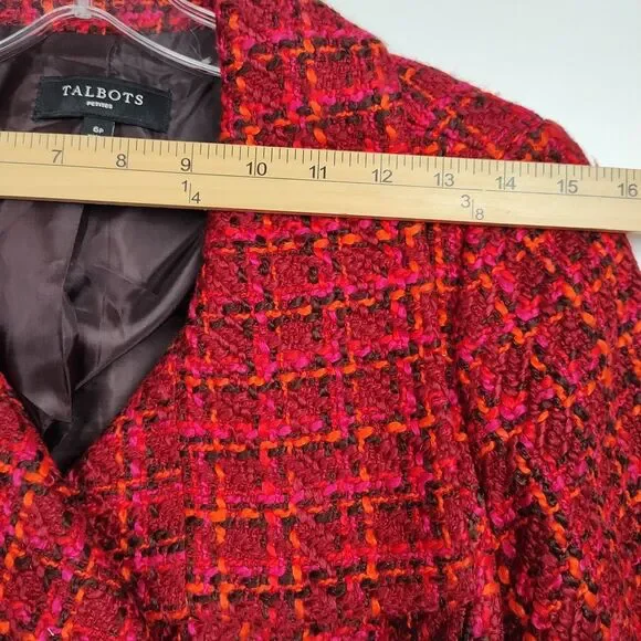 Talbots Petites Tweed Blazer Women's 6P Red/Orange Double-Breasted Wool Blend - Picture 3 of 9